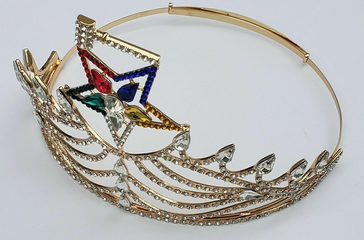 Masonic OES Matron Gold Plated Rhinestones O.E.S Adjustable Crown With Gavel