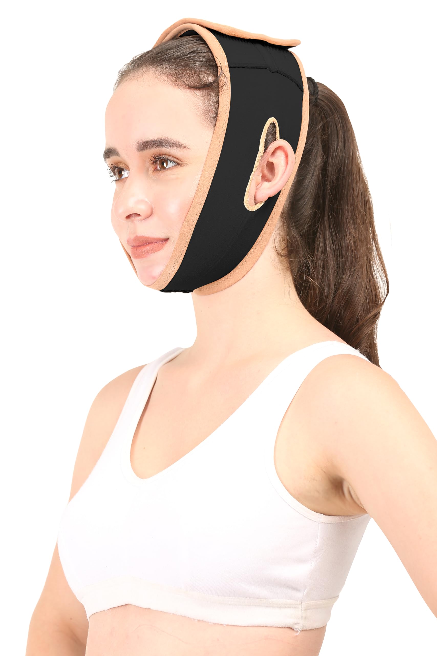 post liposuction chin strap || micropoly fabric || unisex || face shaper || facial slimming || jawline tightening || post facial (black, m)