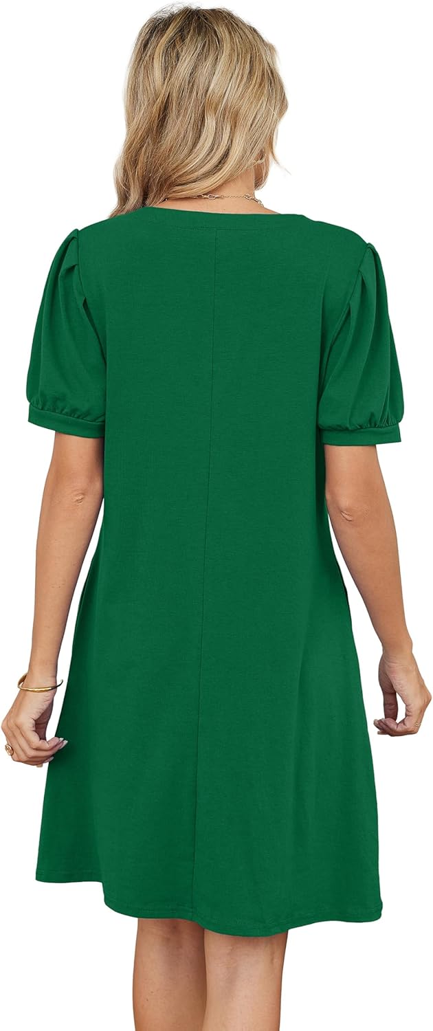 RUMIA V-Neck Summer Casual Sundress for Women- Short Sleeve Swing Beach Dress with Pockets (S-3XL) - Image 4