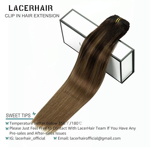 Vista 358 de Lacer Extensiones de cabello humano con clip, de doble trama, cabello brasileño de cabeza completa, color negro azabache, extensiones de cabello