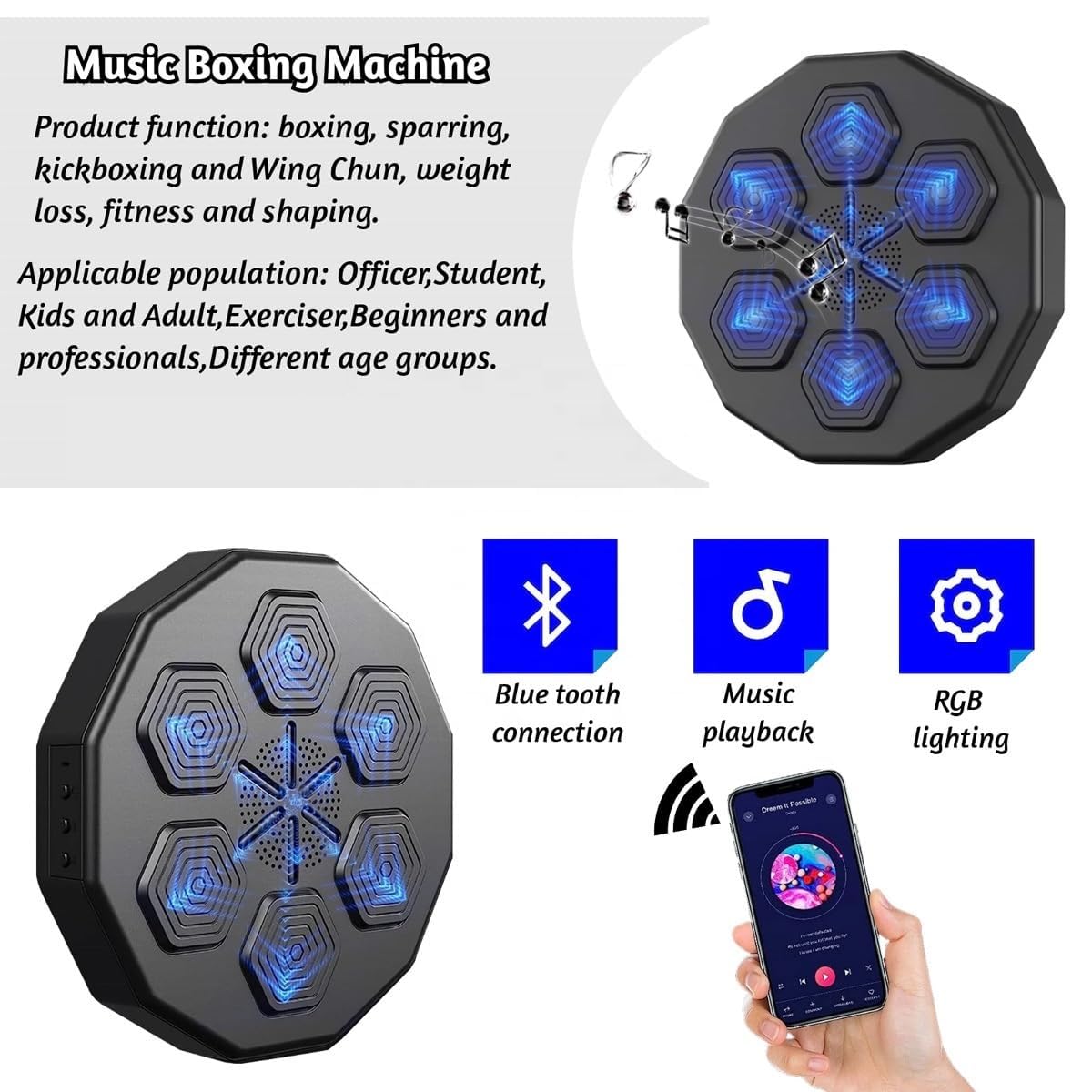 Maszyna Bokserska Z łąCznośCią Bluetooth, Domowy Odtwarzacz Muzyczny, Uchwyt śCienny, Trening ZwinnośCi Skupienia, Do Treningu W Domu (Boxing Machine)