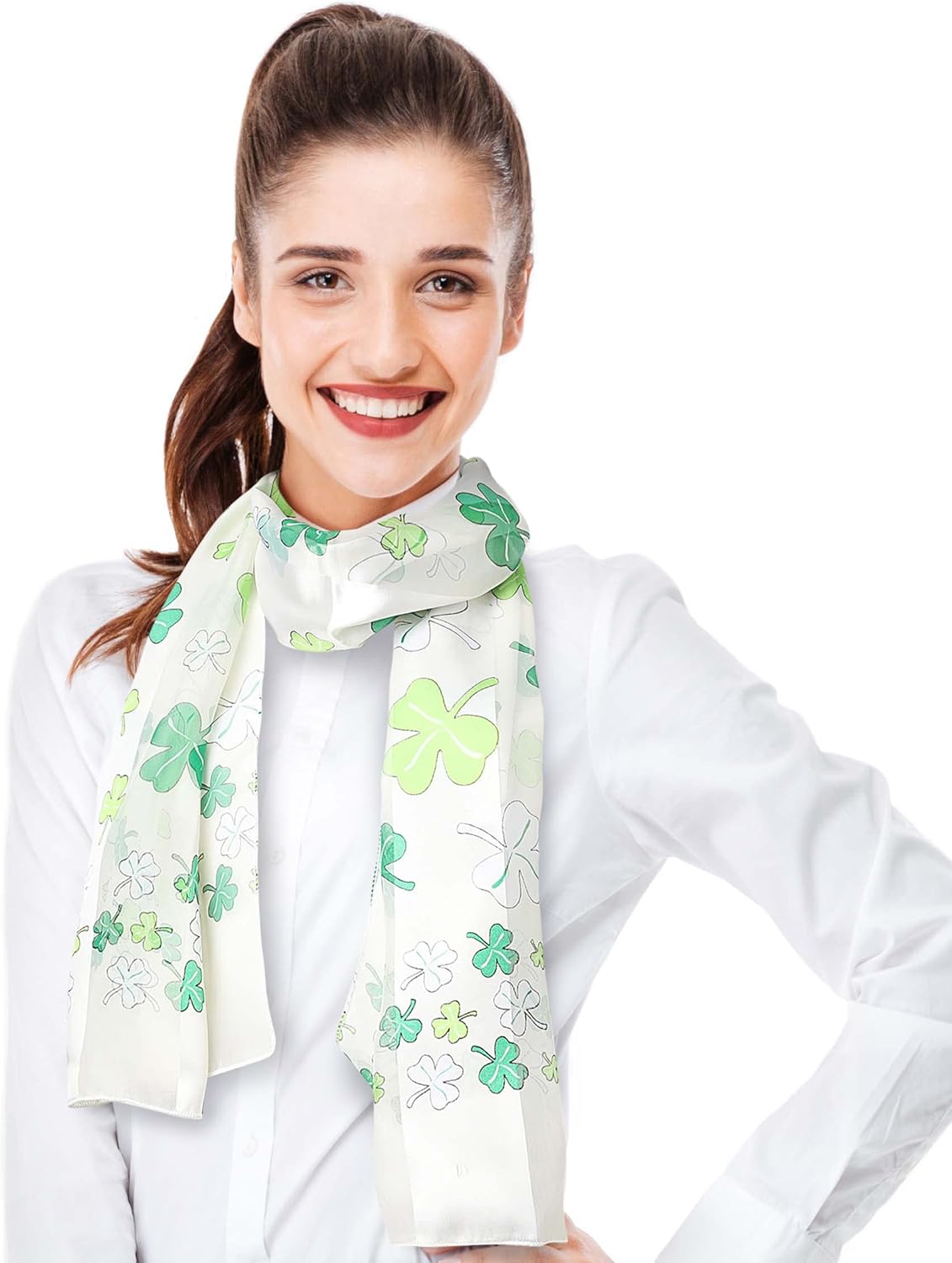 CBC Crown Women's St.Patrick's Shamrock Scarf Clover Scarf, One Size, Green White Black - Image 3
