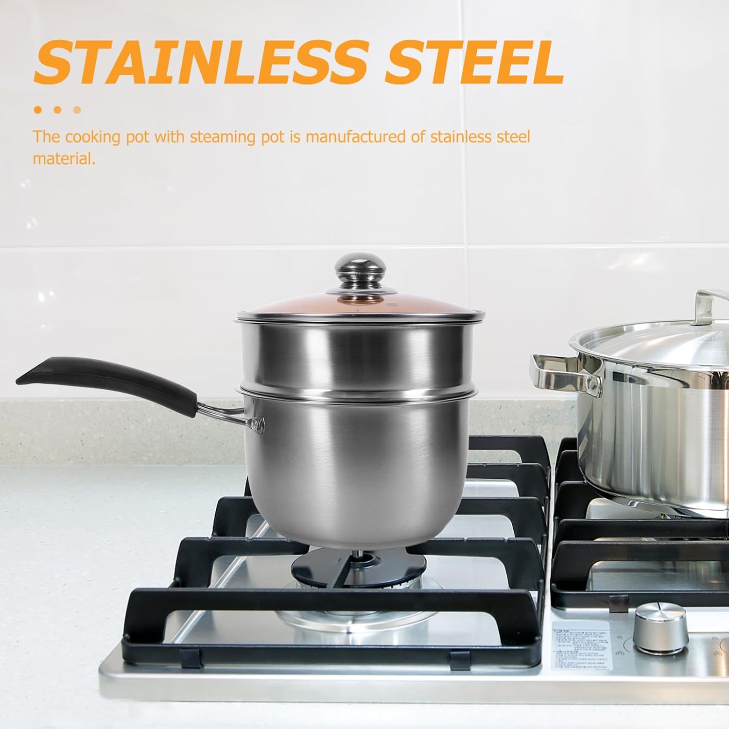 Cabilock Stainless Steel Seasoning Pot Food Pot for Milk/soup Single Handle Nonstick Easy to Move
