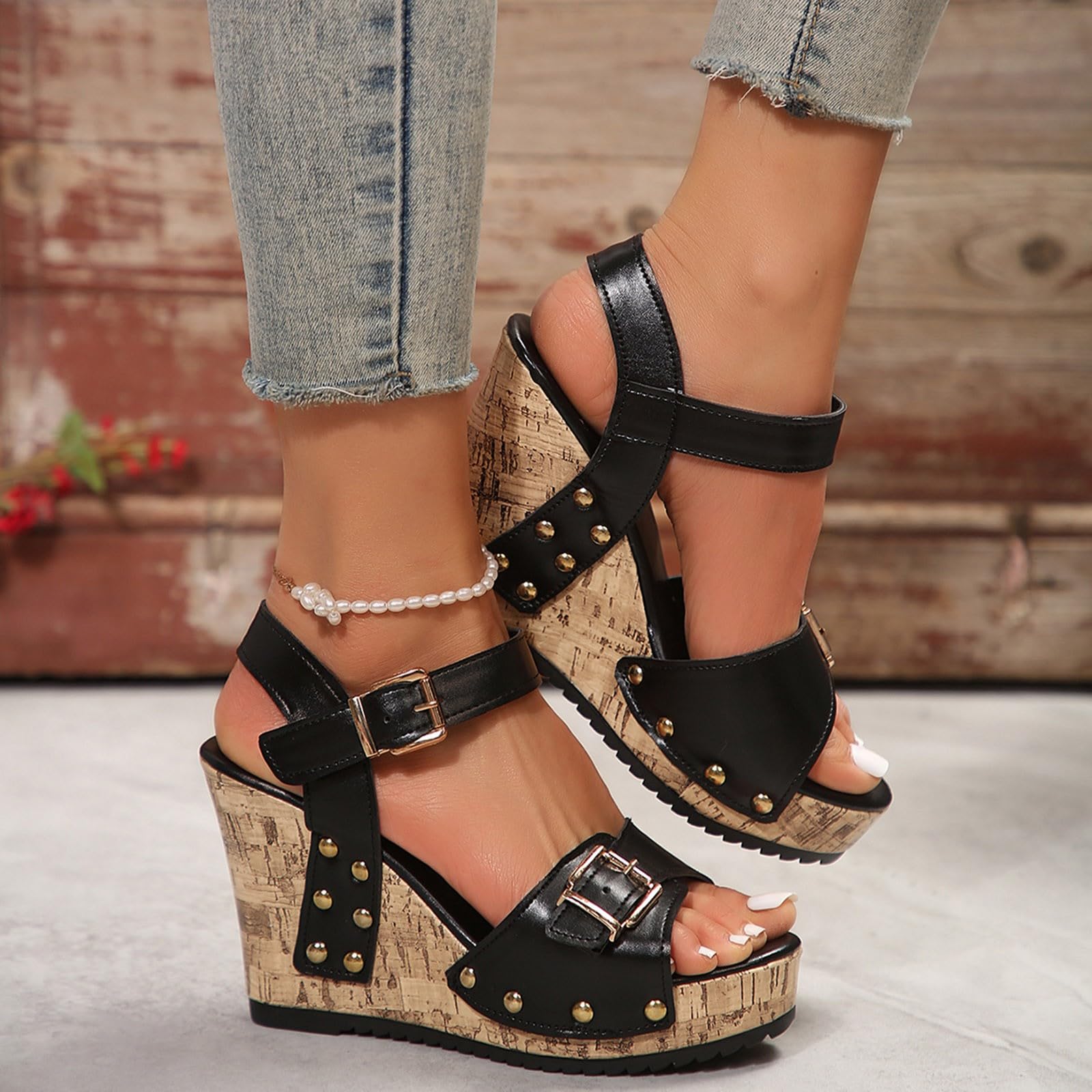 Generisch 2026 Sandalias de tacón alto para mujer Sandalias negras de moda