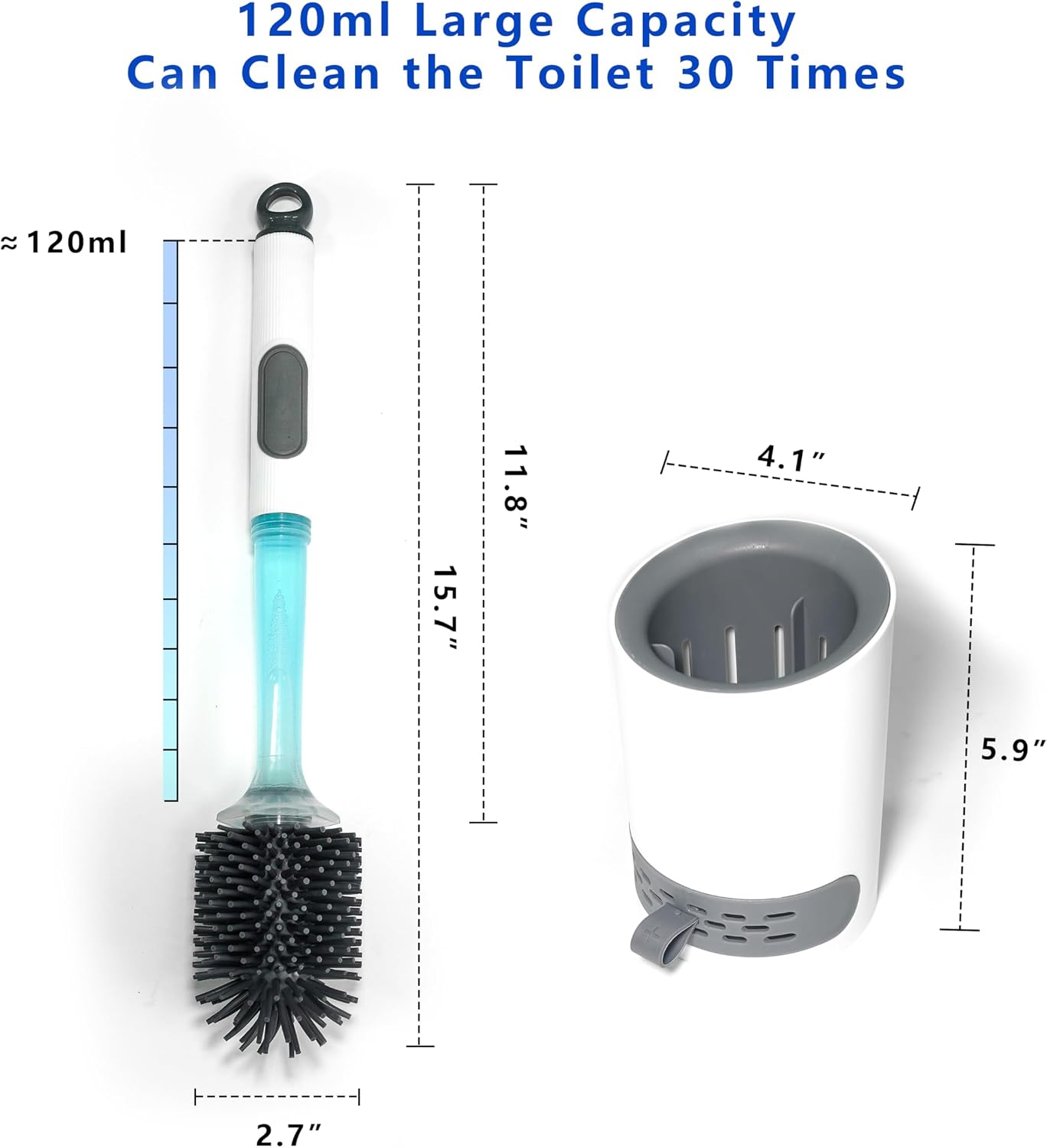 Silicone Toilet Brush and Holder Set, 2 Pack Bendable Scrubber for Curved Rim, Non-Scratch Drip-Resistant Brush with Built-in Sprayer, Space Saving Bathroom Essentials (2)