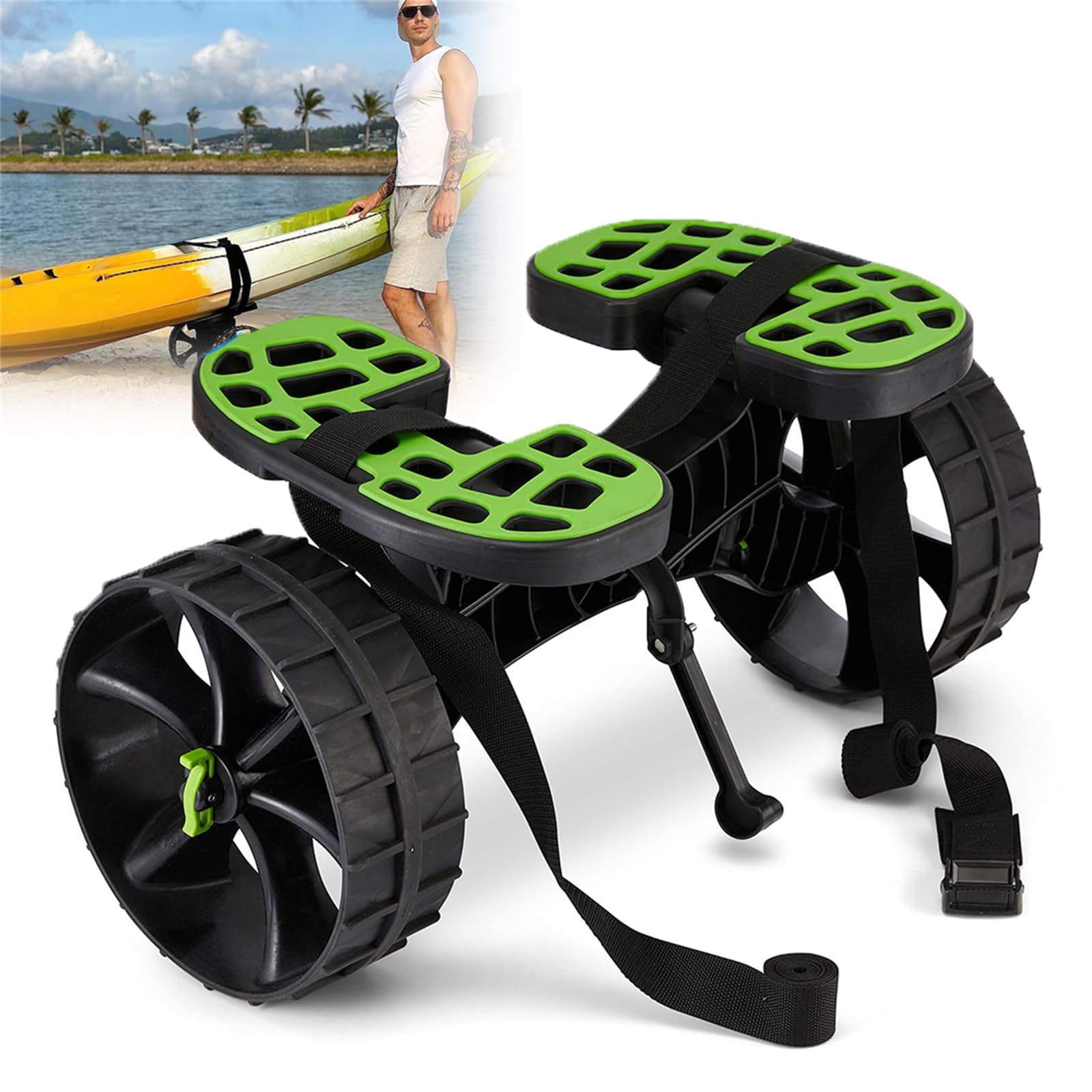 Carrello per Kayak, Attrezzatura Portatile per rimorchio per Carrello da Spiaggia con Ruote universali/Cinghie Regolabili per tavola da Surf, Trasporto di Paddleboard