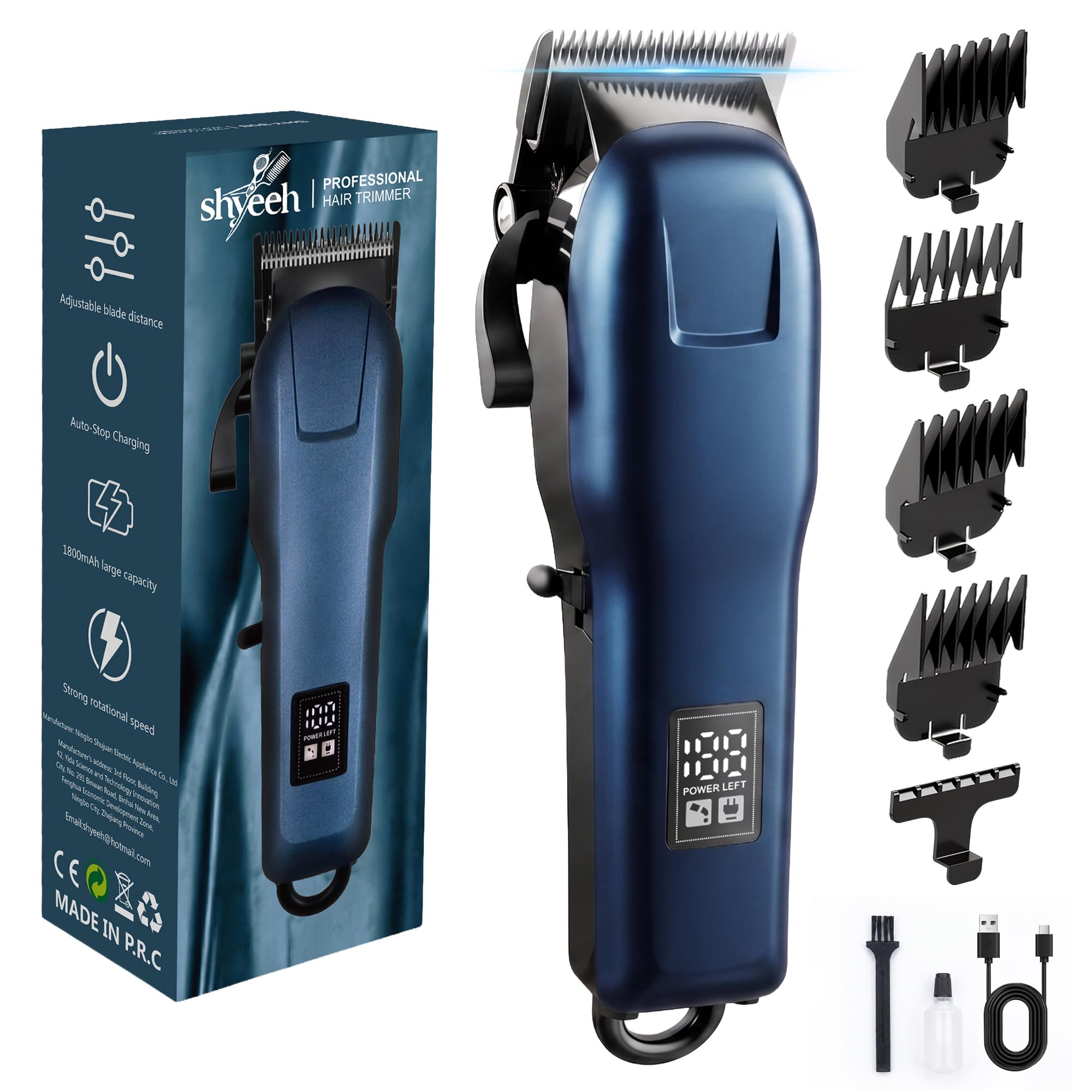 SHYEEH Cordless Hair Clippers for Men, Professional Barber Clippers Blue