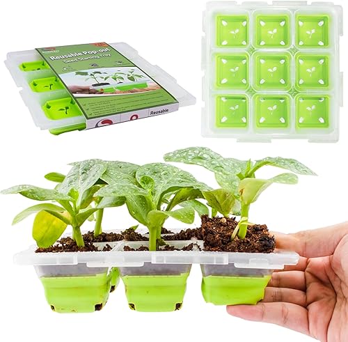 Miniatura 1 de Bandeja de inicio de semillas, bandejas reutilizables para semillas con células flexibles emergentes, 9 celdas grandes, sin BPA y aptas para