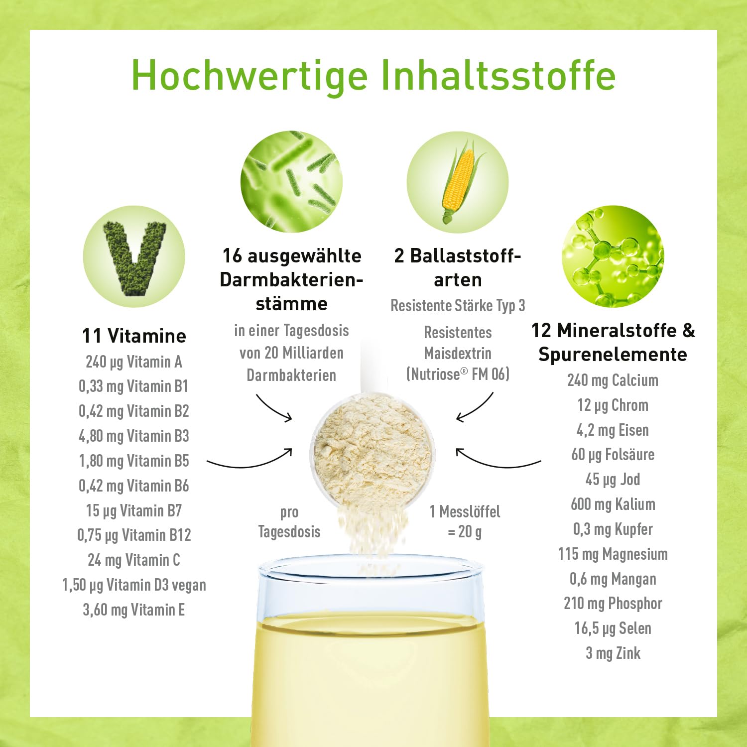 MADENA Darmkur Forte, 20 Milliarden Darmbakterien pro Portion, Ballaststoffe Resistente Stärke Typ 3, Maisdextrin, 16 Bakterienstämme, hochdosiert, Multivitamin, vegan