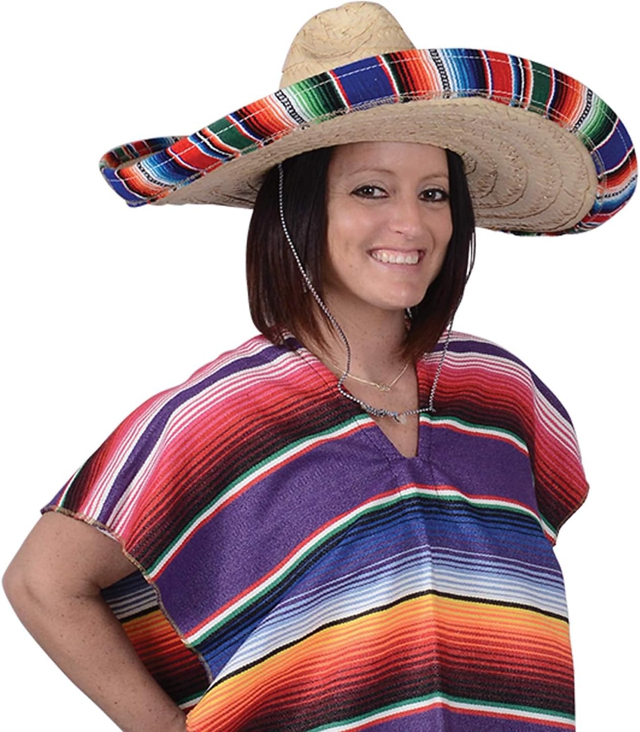 GiftExpress Mexican Sombrero 2 Pack Hat Adults with Serape Trim, 21" Wide Authentic Sombrero for Cinco de Mayo, Straw Sombrero with Serape Band, Adult Mexican Costume