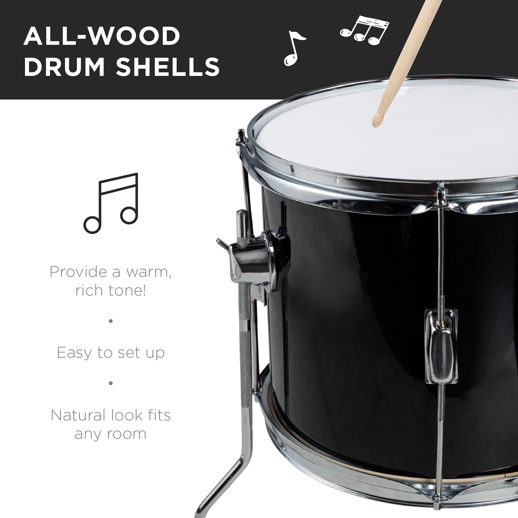 Best Choice Products Kids 5-Piece Beginner Drum Set Junior Kit Starter Percussion wCymbals Pedal Drumsticks Stool Toms Snare Hi Hat - Black product thumbnail 4