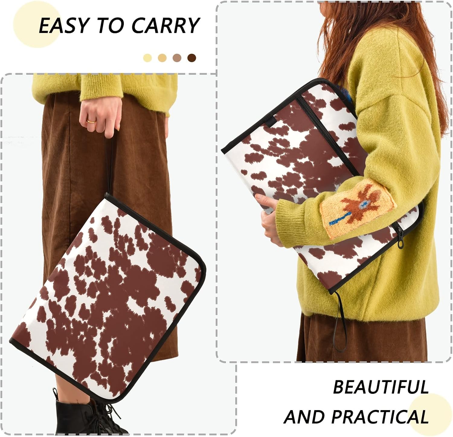susiyo Cow Print Brown Spots Expanding File Folder 13 Pocket Expanding Organizer File Folder for A4 Letter Size