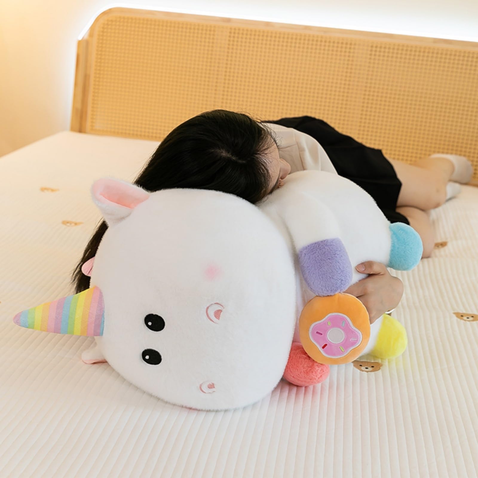 Bunter Einhorn Nilpferd Kuscheltier, 21-50cm Weiches Stofftier Kissen, Niedliches Flauschkissen für Kinder & Erwachsene, Schlafzimmer Dekoration (38cm)