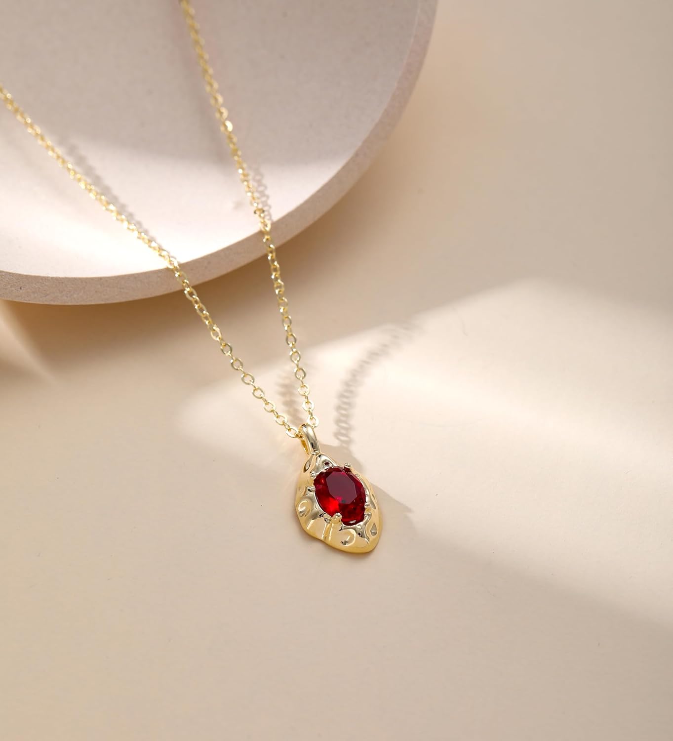 Birthstone Necklace for Women, Dainty 14K Gold Plated Oval Zircon Pendant Necklaces Simple Gold Necklaces for Women Birthday Gifts for Mom Wife - Image 4