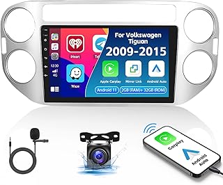 CAMECHO 2G+32G Android 11 Car Stereo for Volkswagen Tiguan 2009-2015 Radio Wireless Apple CarPlay Andriod Auto Bluetooth 9” Touchscreen GPS Navigation WiFi Mirror Link FM Head Unit+Backup Camera MIC