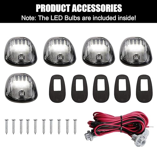 Miniatura 2 de Tresound Luces LED de marcador de techo de cabina para Dodge Ram 03-16 1500 2500 3500 con arnés de cable 5 en 1 (lente ahumada con 16 LED blanco)