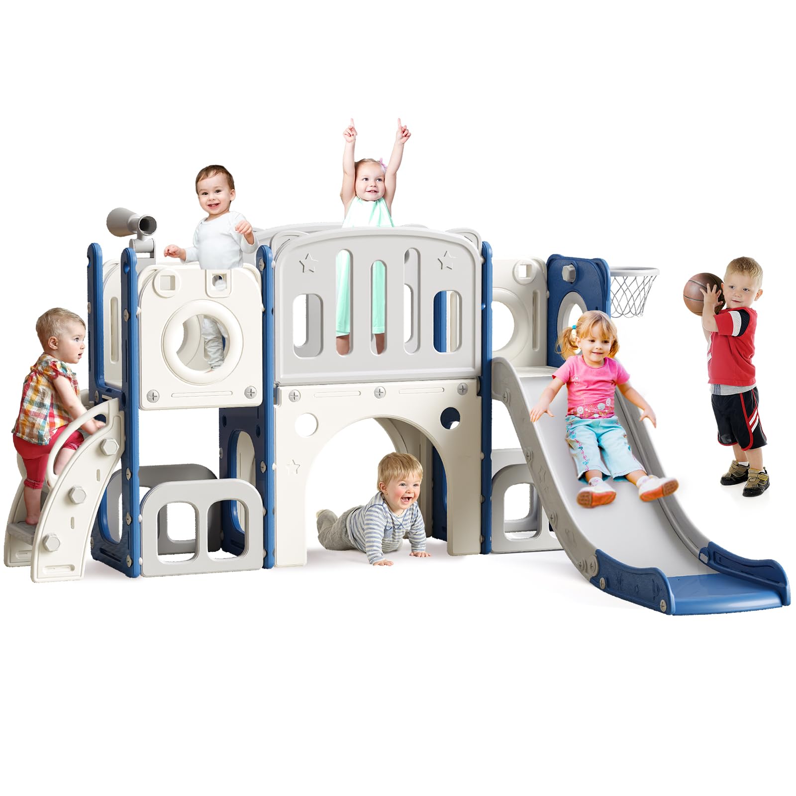 8 in 1 Toddler Slide Set, Kids Slide for Toddlers, Toddler Climber Slide PlaySet with Basketball Hoop,Outdoor Indoor Playground for Toddlers Upgraded