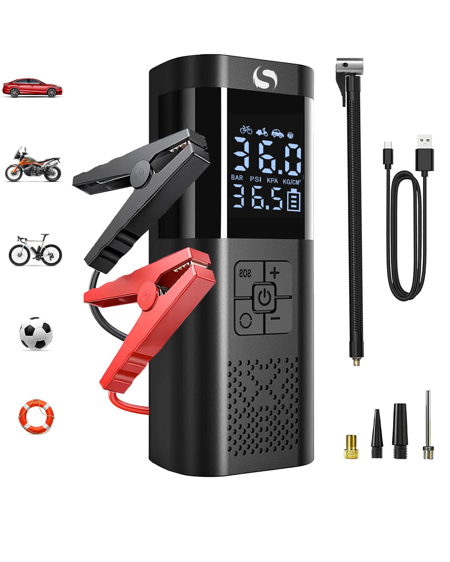 Jump Starter with Air Compressor 6000A Peak Battery Jumper Starter Portable for Cars and Motorcycles 150PSI 14 8V