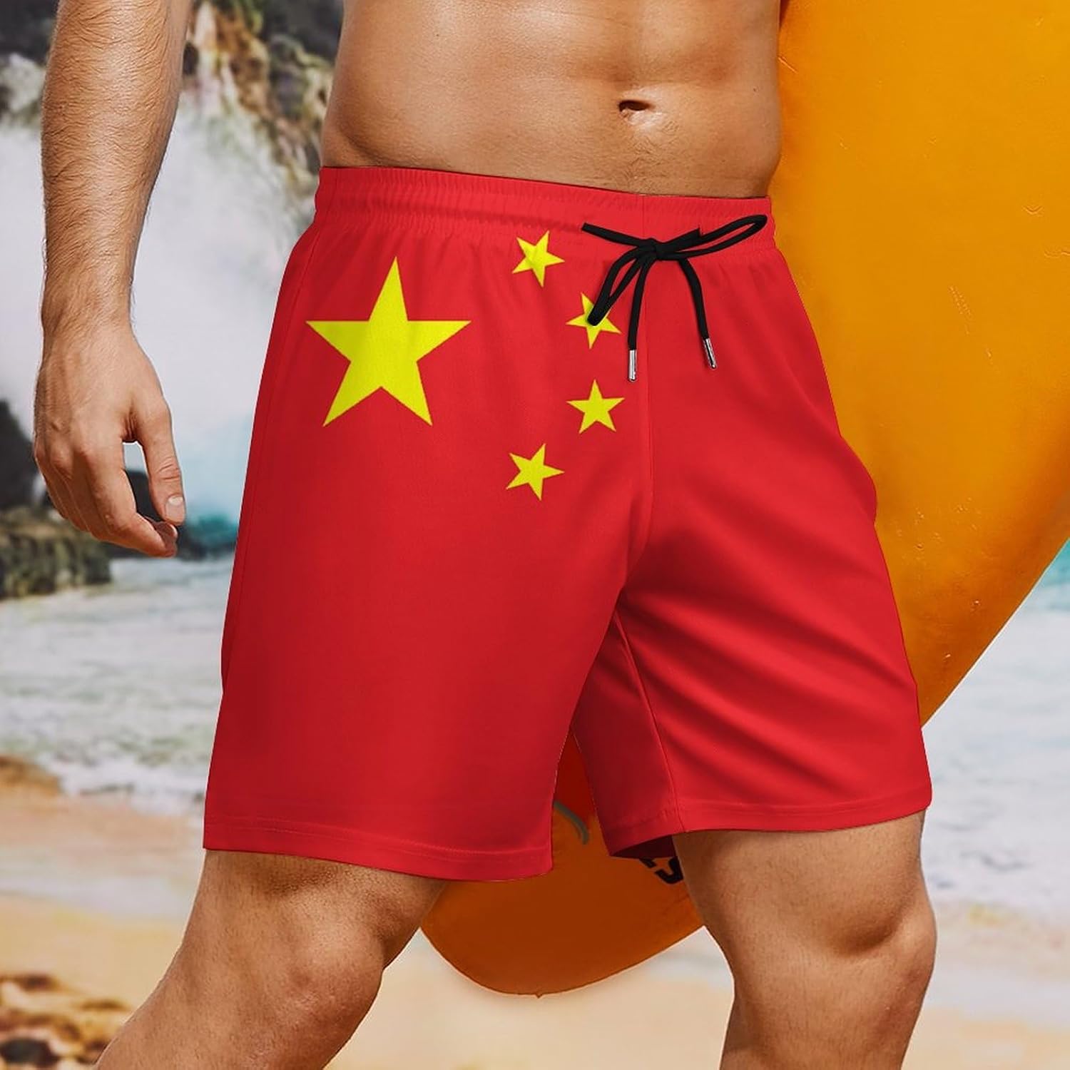 Zakqeik Men's Summer Ghana Flag Swim Trunks Quick Dry Surf Boardshorts Bathing Suit Shorts with Pockets