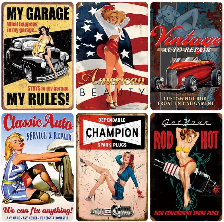 Pin Up Girl – Letrero de metal vintage para automóvil, letrero de lata retro, estación de gasolina, póster de chica sexy para hombre, cueva, bar,