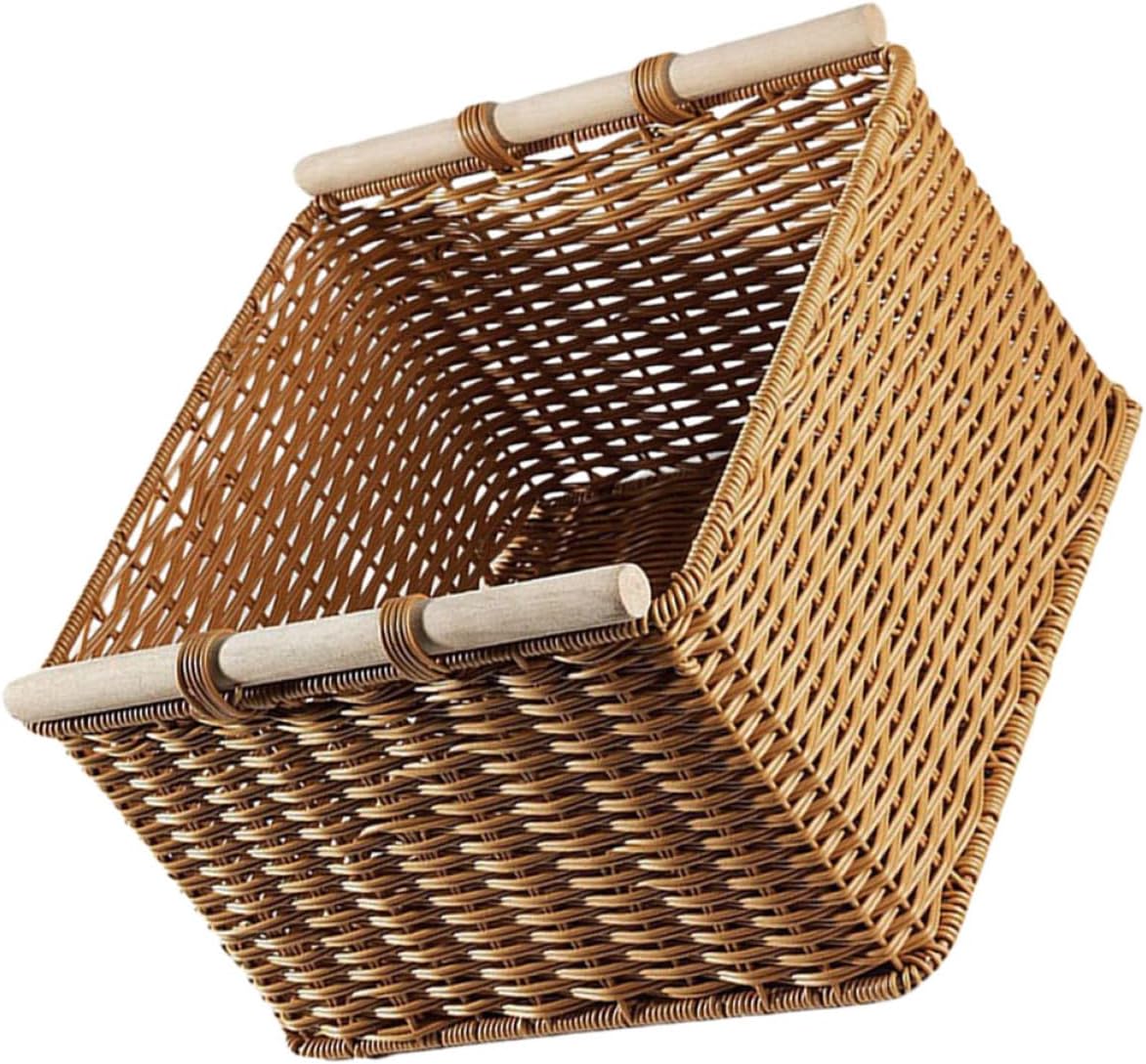 Woven Storage Basket Organizer, Imitation Rattan Handcrafted Desktop Sundries Container, Medium Size Multi-purpose Storage Basket for Home and Living Room