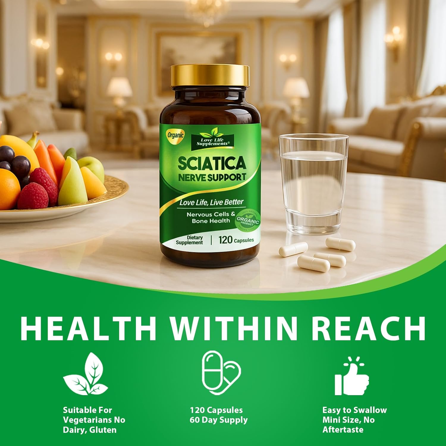 Sciatic Ner-ve Rel-ief, Natural Ingredients, Rich in Vitamins, Nutritional Support Supplement Capsules for Sciatica, Soothe & Comfort Hand, Finger, Waist, Buttock, Leg, Foot, 120 Capsules - Image 8