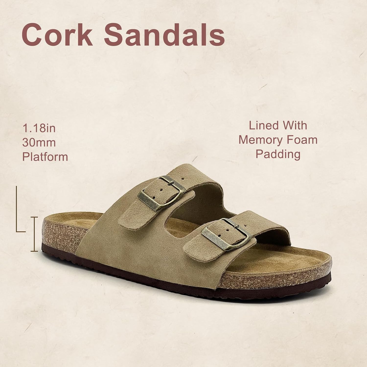 Women's Cork Footbed Sandals with Arch Support Comfortable Slip-On Slide Sandals for men Outdoor Sandals with Adjustable Buckle Summer Leather Flat Shoes