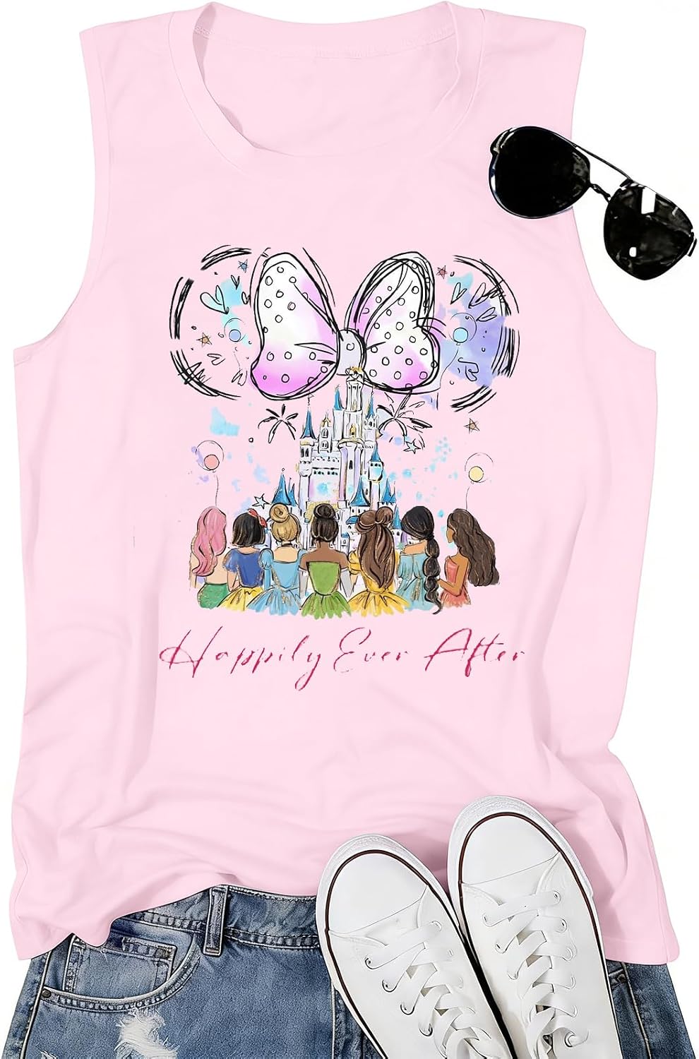 Magic Princess Tank Tops for Women: Magical Shirt Fairy Castle Graphic Tank Family Vacation Vest Summer Sleeveless Tops