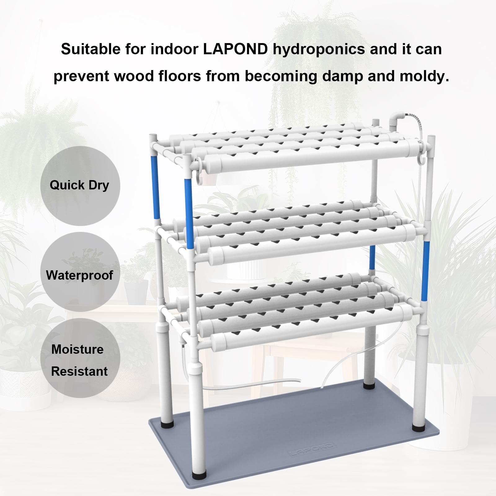 Tapis en silicone imperméable pour système de culture hydroponique d'intérieur, facile à nettoyer et antidérapant, 100 x 60 cm, gris