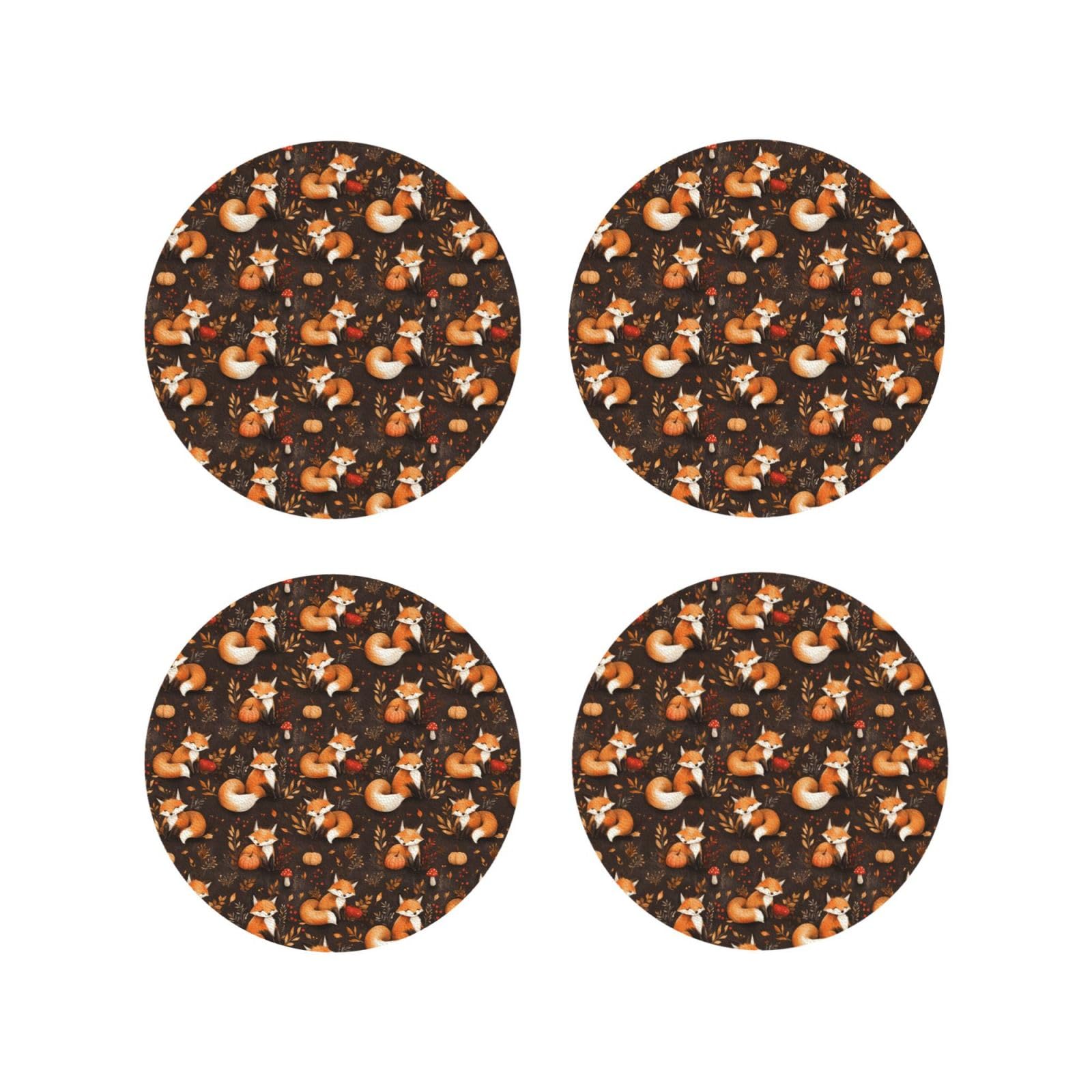 Smazdfxx Women's As Pic Leather Coasters Set Of 4 - Laughing Fox Print Lightweight Drink Coasters For Desk