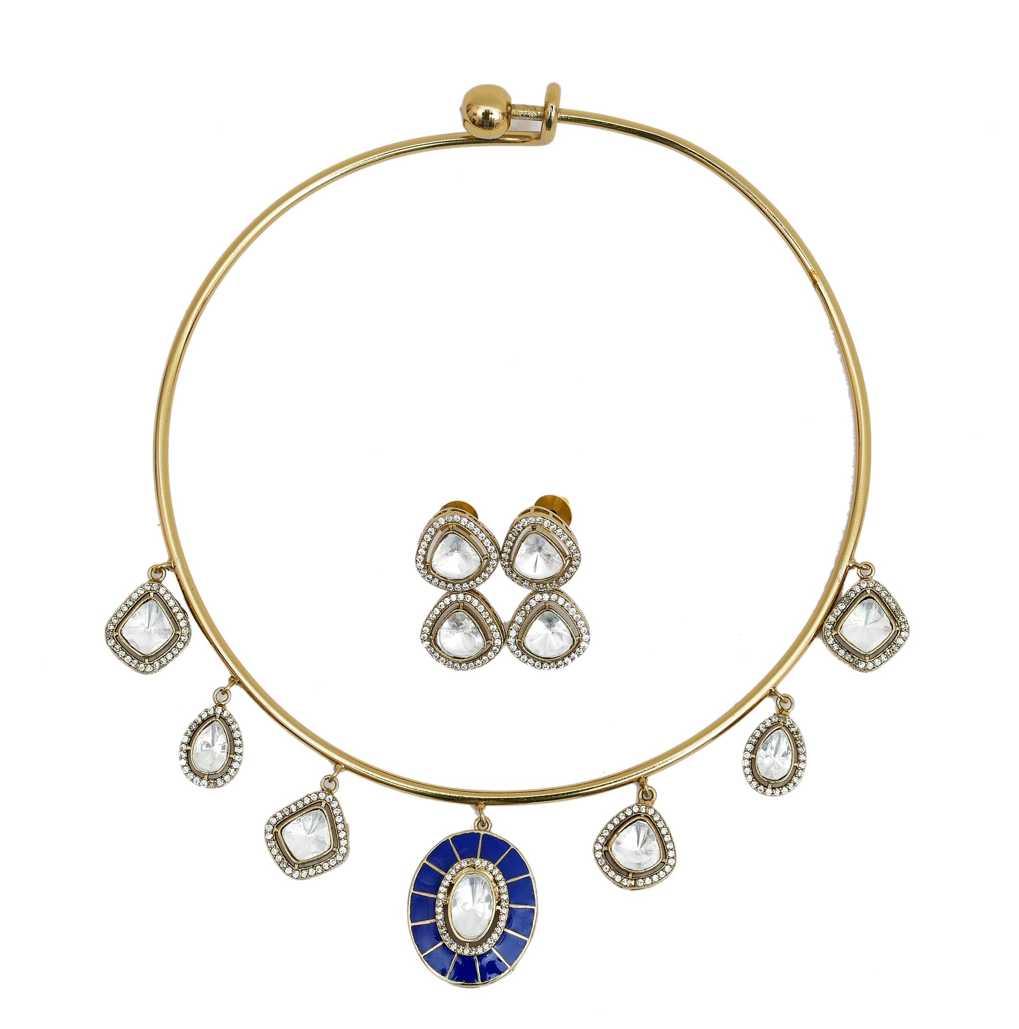 Rozy Style Blue Choker Hasli Type Necklace with Earrings Indian Traditional Wedding Jewellery Set for Women (B0D8TJRSBG) Amazon Price History, Amazon Price Tracker