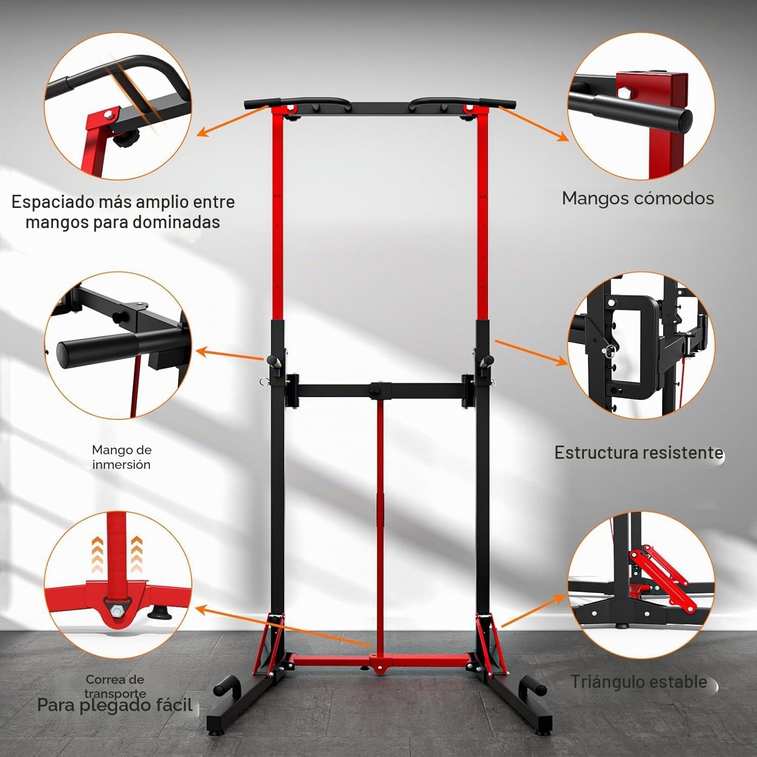 ONETWOFIT Power Tower Plegable Estación de Fondos, Barra de Dominadas para Gimnasio en casa, Altura Regulable Estación de Entrenamiento, Fitness Dip Station Pull-up (Negro-5)