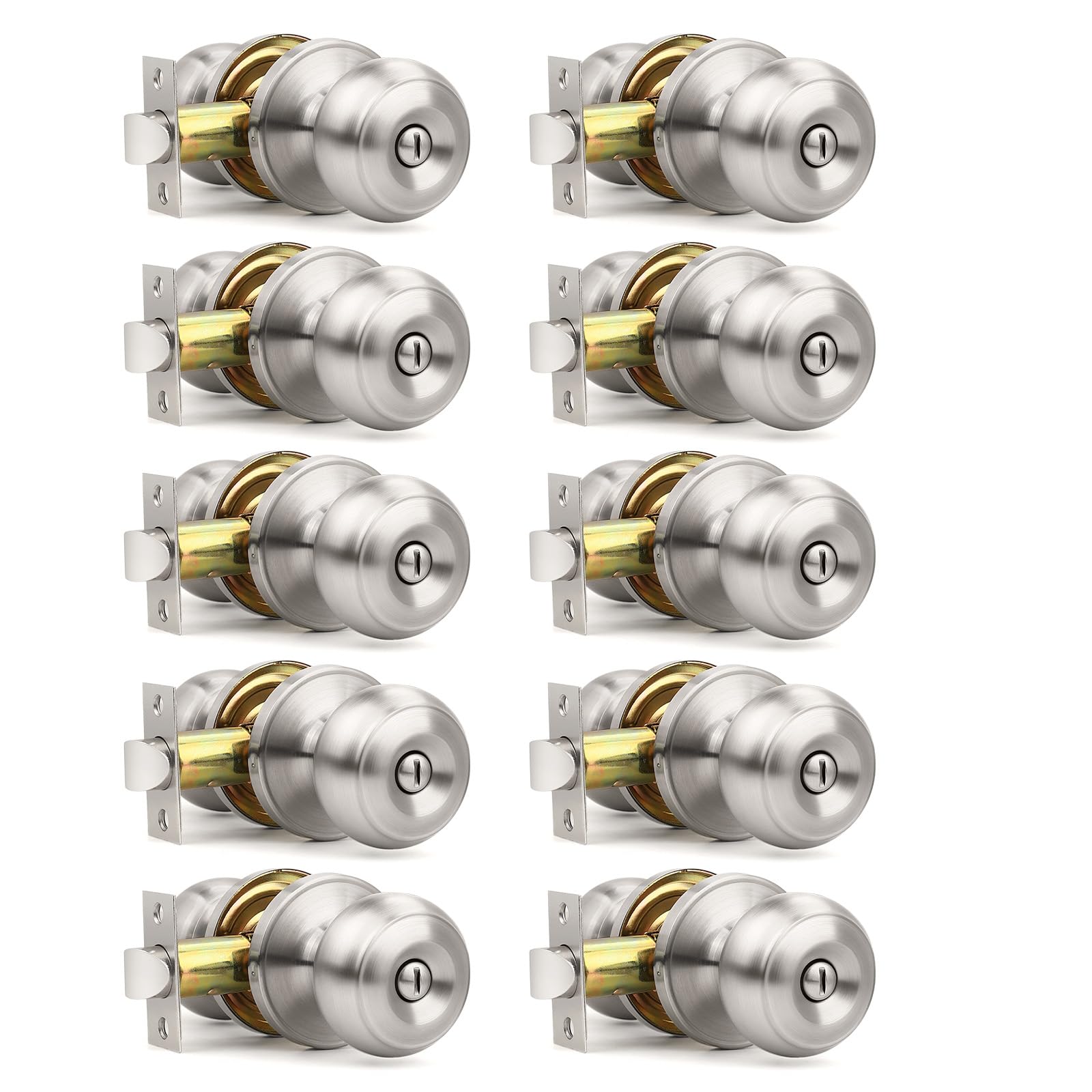 Orger 10 Pack Brushed Nickel Passage Door Knobs Interior, Classic Round Shape Stain Nickel Closet Doorknobs with Non-Locking, Keyless Modern Design Door Lockset for Closet and Hallways