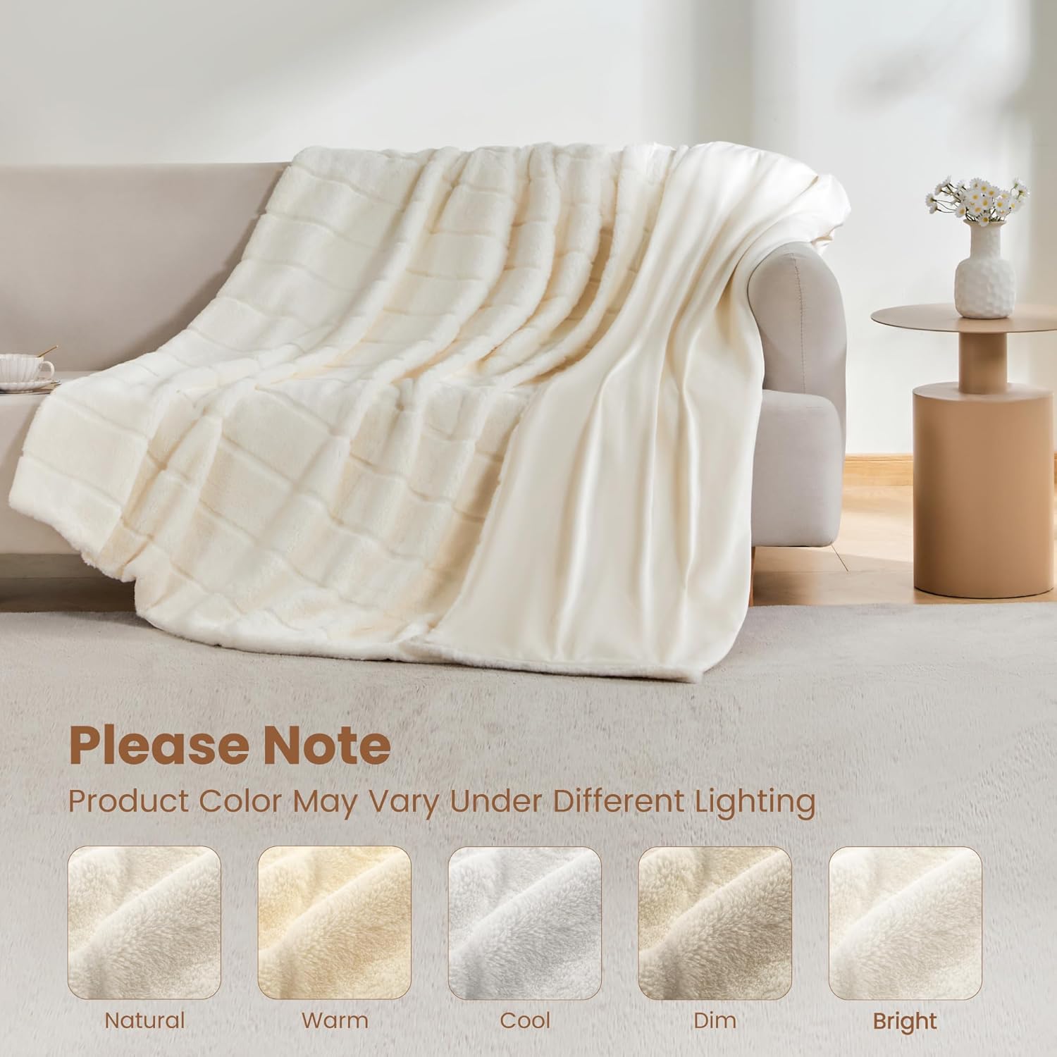 Sophia & William Valentine Day Cream White Faux Rabbit Fur Throw Blanket, Micro Mink Dual-Sided Cozy Soft Blankets, Plush Fuzzy Fluffy Blanket for Couch Bed Sofa, Machine Washable, Twin(60" x 80") - Image 9