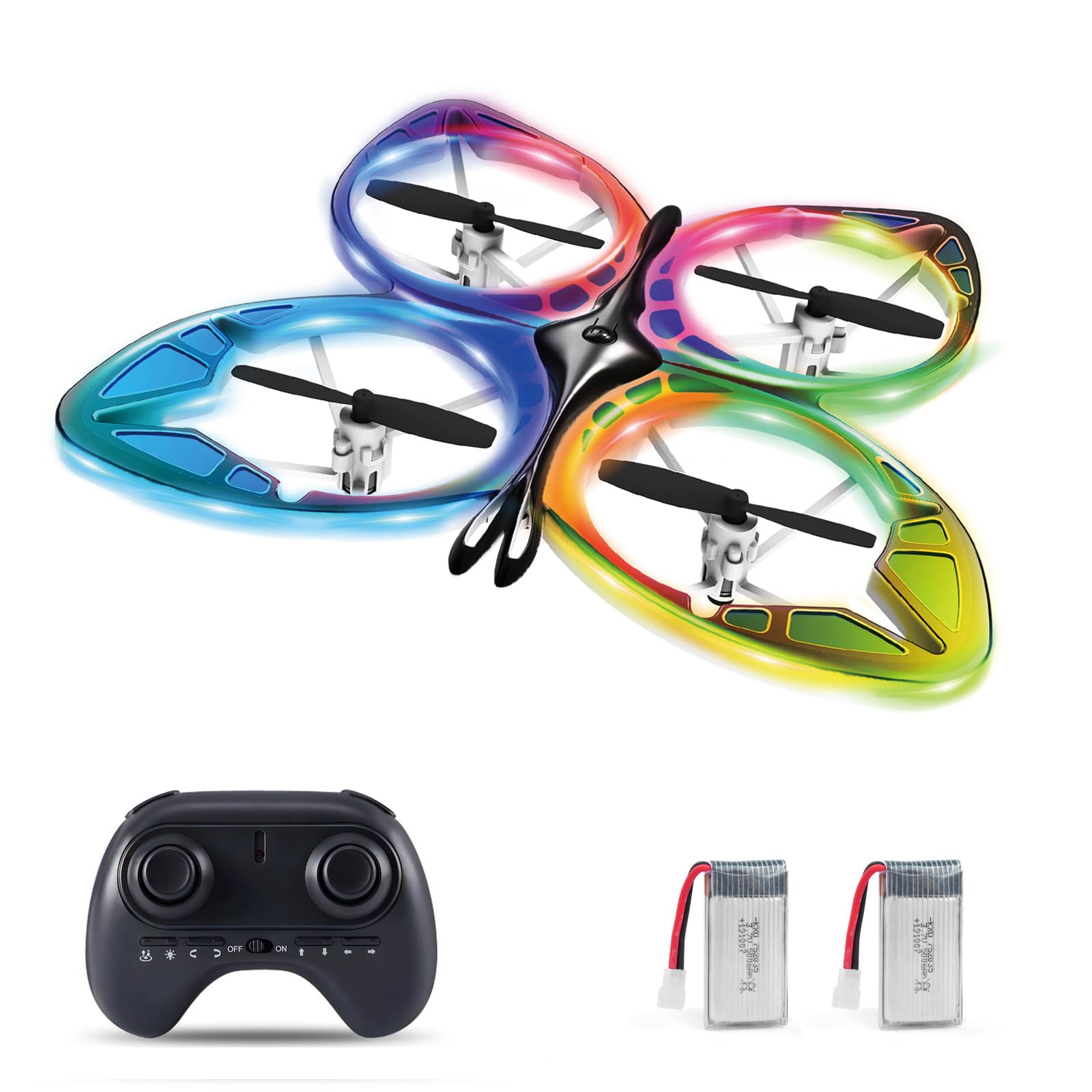 Dodoore Mini Drone for Adults, RC Butterfly Drone with Colorful LED Lights, RC Quadcopter with 3D Flips, Headless Mode, Altitude Hold, 2 Batteries for