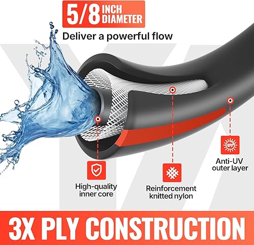 Miniatura 3 de YAMATIC Manguera de jardín de 100 pies con accesorio giratorio, manguera de agua ultra duradera, manguera regular de 5/8 pulgadas con conector de