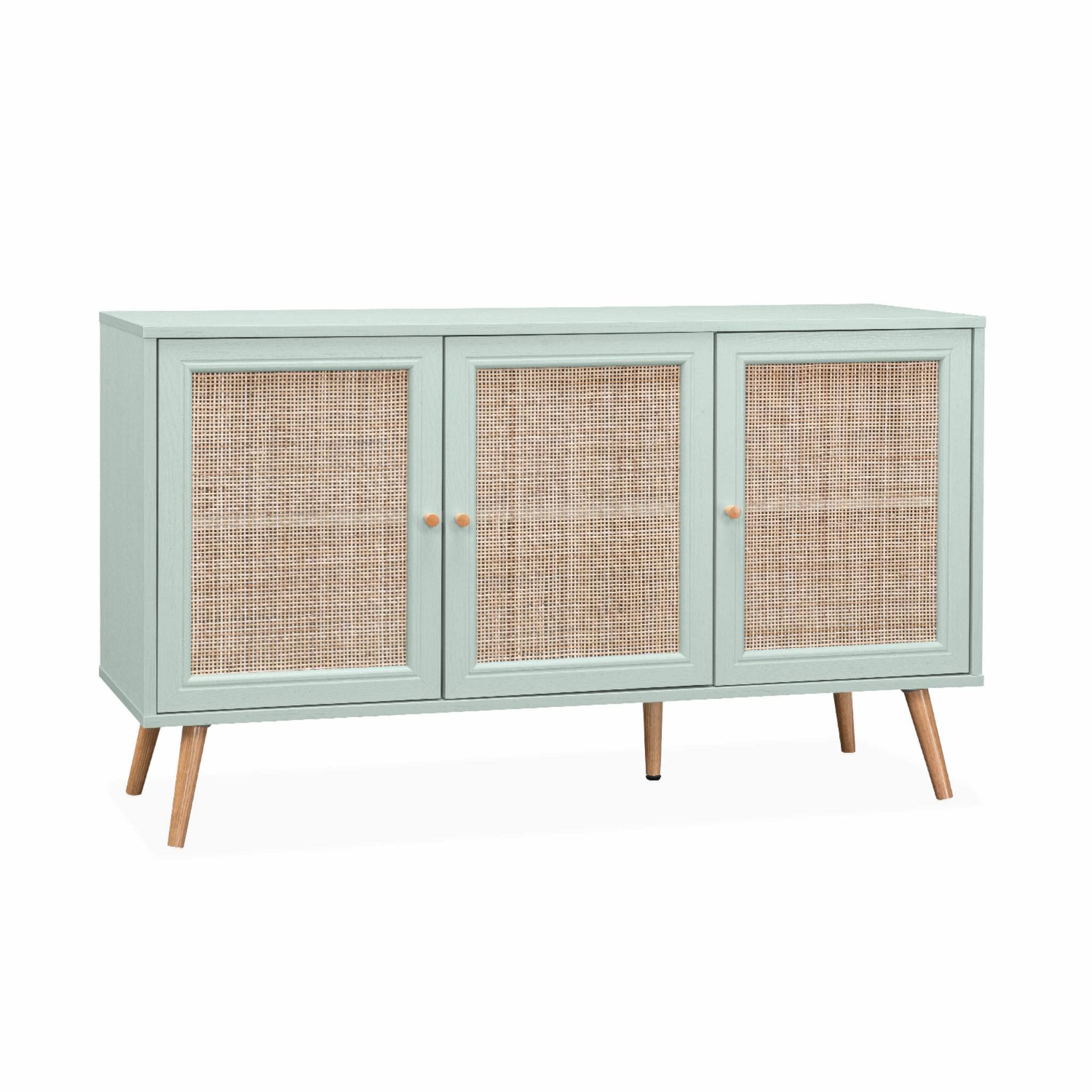 Alice's Home - Buffet de Rangement en cannage 120x39x70cm - Bohème - 2 Niveaux. 3 Portes. Pieds scandinaves. Buffet Bas