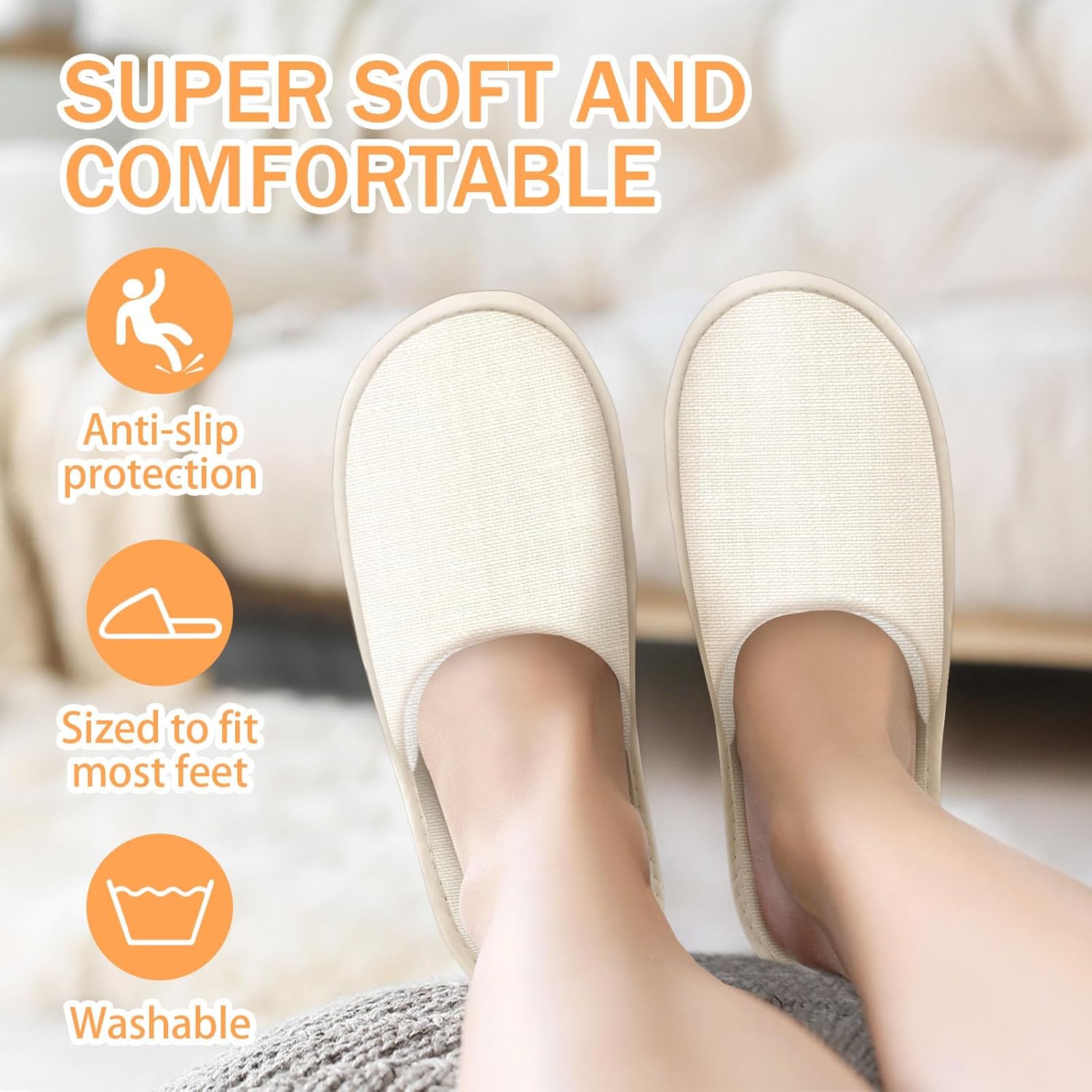 2 Pairs House Slippers for Guests Washable Reusable, Home Pack Non-Slip Spa Slippers for Women Men Indoor Travel Hotel Wedding Party Shoeless Closed Toe Housewarming Bedroom - Image 7
