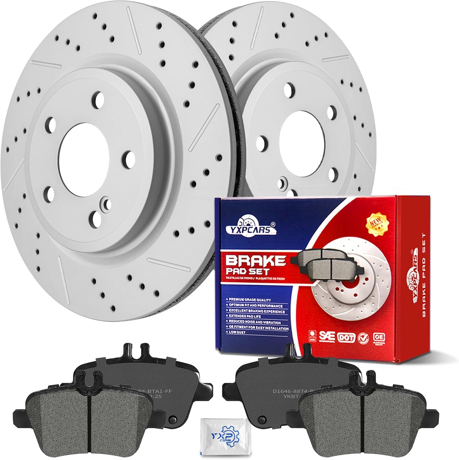 Ceramic Rear Brakes Pad and Rotors Drilled Slotted Solid Replacement Disc Brake Kits for Infiniti Qx30 2018-2019, for Mercedes-Benz B Electric Drive B250E Gla250/ Cla250 2014 2015 2016 2017 2018 2019