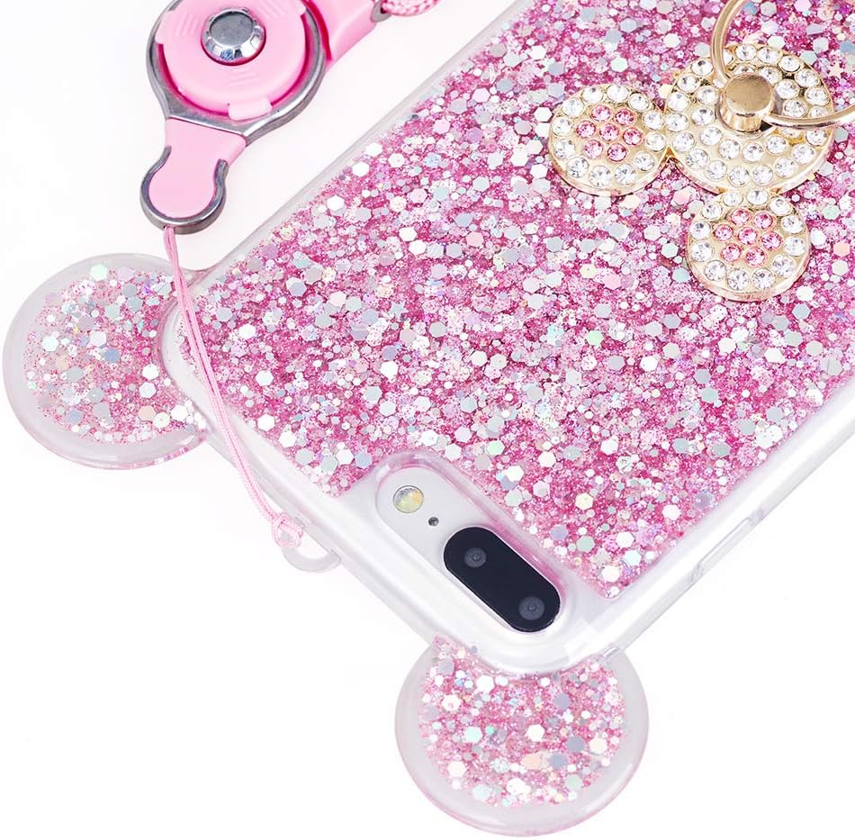 DVR4000 3D Luxury Cute Bling Giltter Diamond Mouse Ring Kickstand Strap Phone Case Cover for iPhone 7 Plus 5.5 inch