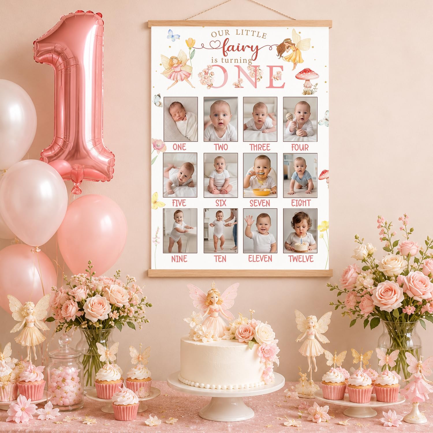 Our Little Fairy Photo Board Fairy First Birthday Decorations | 24x16In Fairy First Birthday Party Decorations Our Little Fairy is Turning One Picture Frame 1st Photo Banner