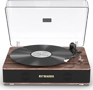 Record Player Belt Drive Turntable with Built-in Speakers High Fidelity Sound Vinyl Record Player with Magnetic Cartridge Bluetooth Playback Wireless and RCA Line Output