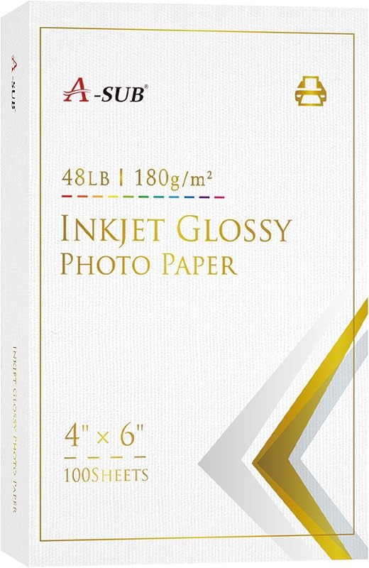 A-SUB Glossy Photo Paper 4x6 inch, Warm White 100 Sheets | Inkjet Photo Printer Paper, 48lb 180gsm, Vivid Clors, for DIY Chip Bag, Cards, Calenders, Use Dye Ink