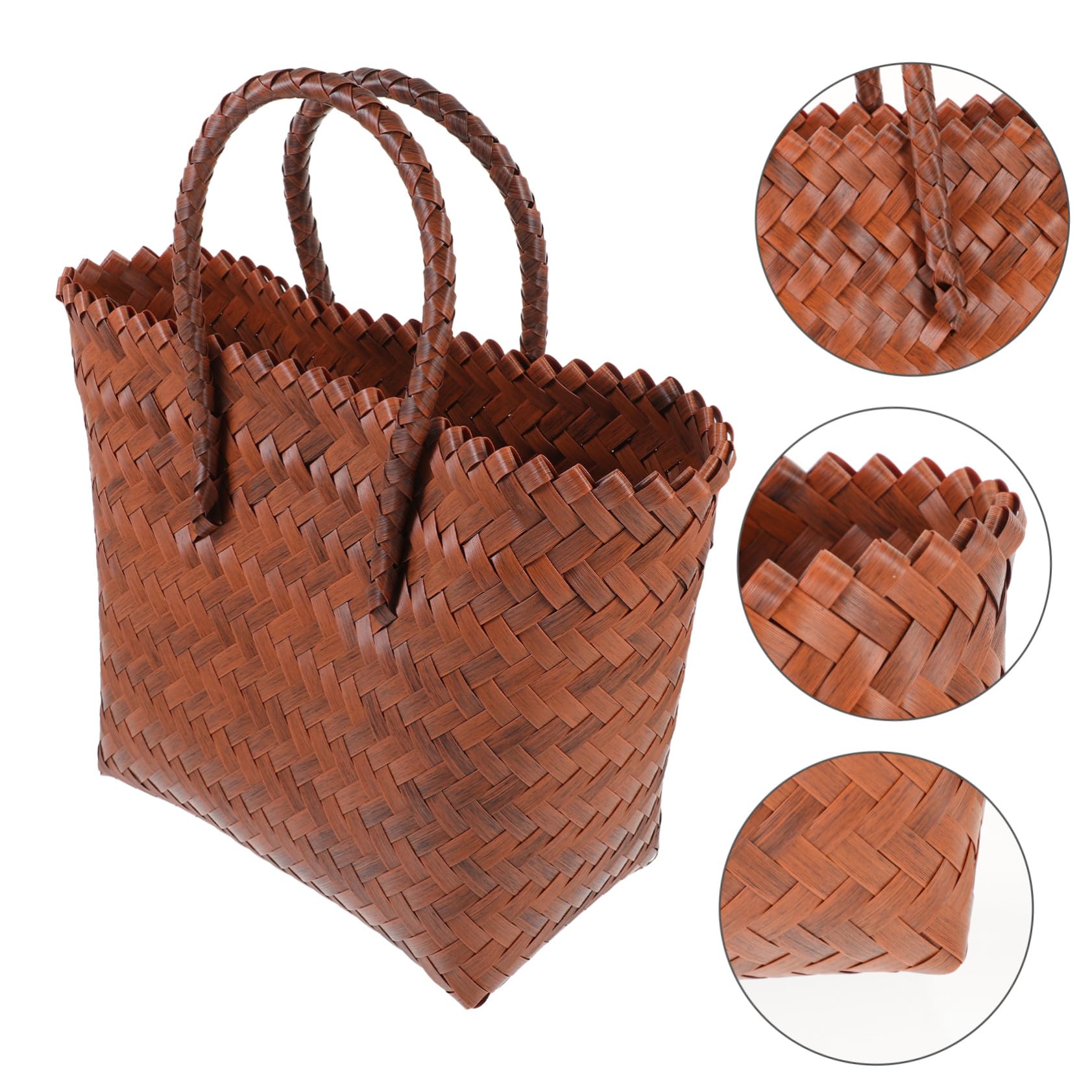 Bolso Tejido de Paja Vintage para Picnic y Uso Interior Gran Capacidad, Asa Resistente y Material PP Duradero para Almacenamiento Práctico
