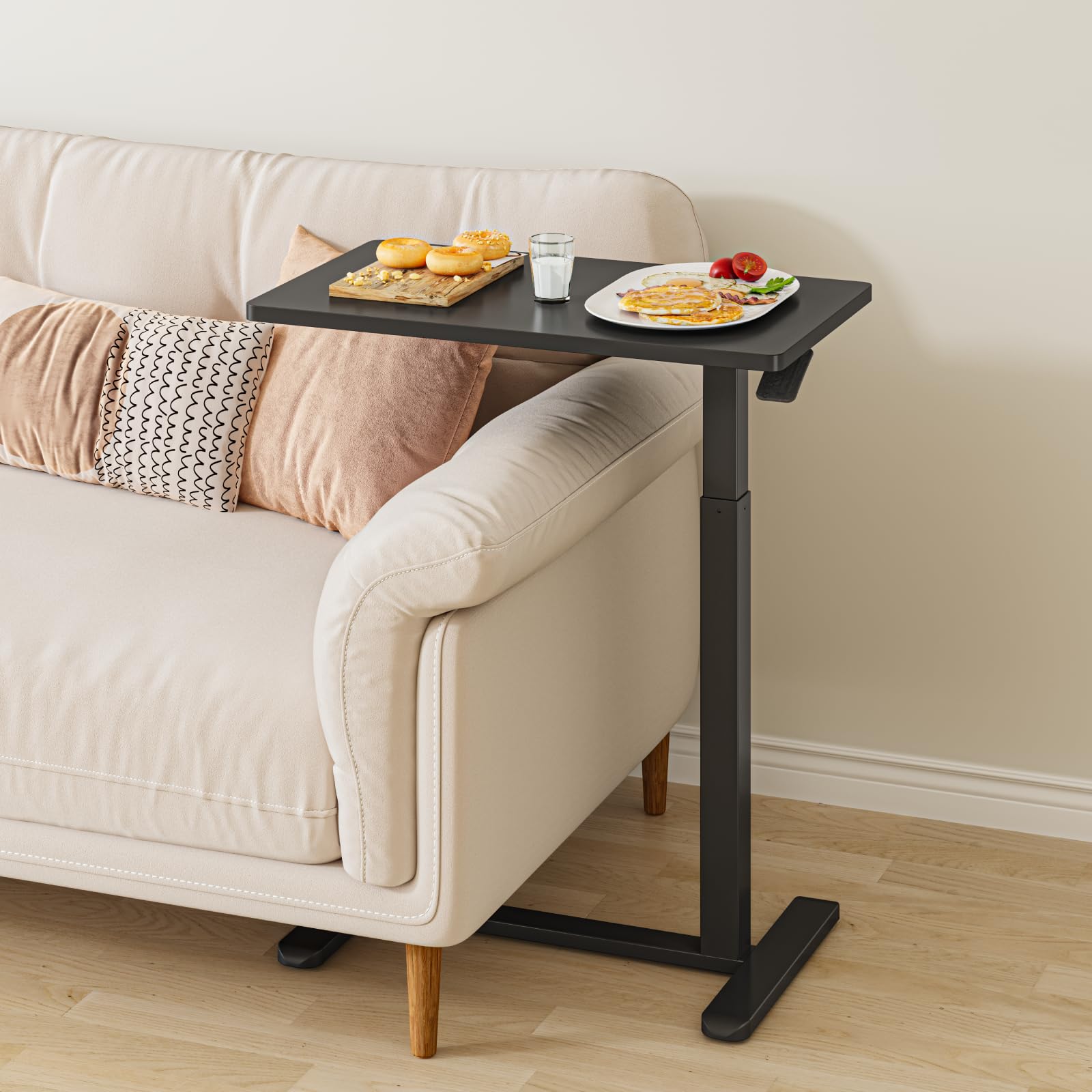 Dripex Table d'appoint avec roulettes Hauteur réglable pour Ordinateur Portable, Bureau en Bois, canapé, Table de Nuit, café pour Chambre, Salon Noir