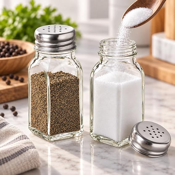 Salt and Pepper Shakers Set, Glass Spice Jars for Kitchen & Dining Table