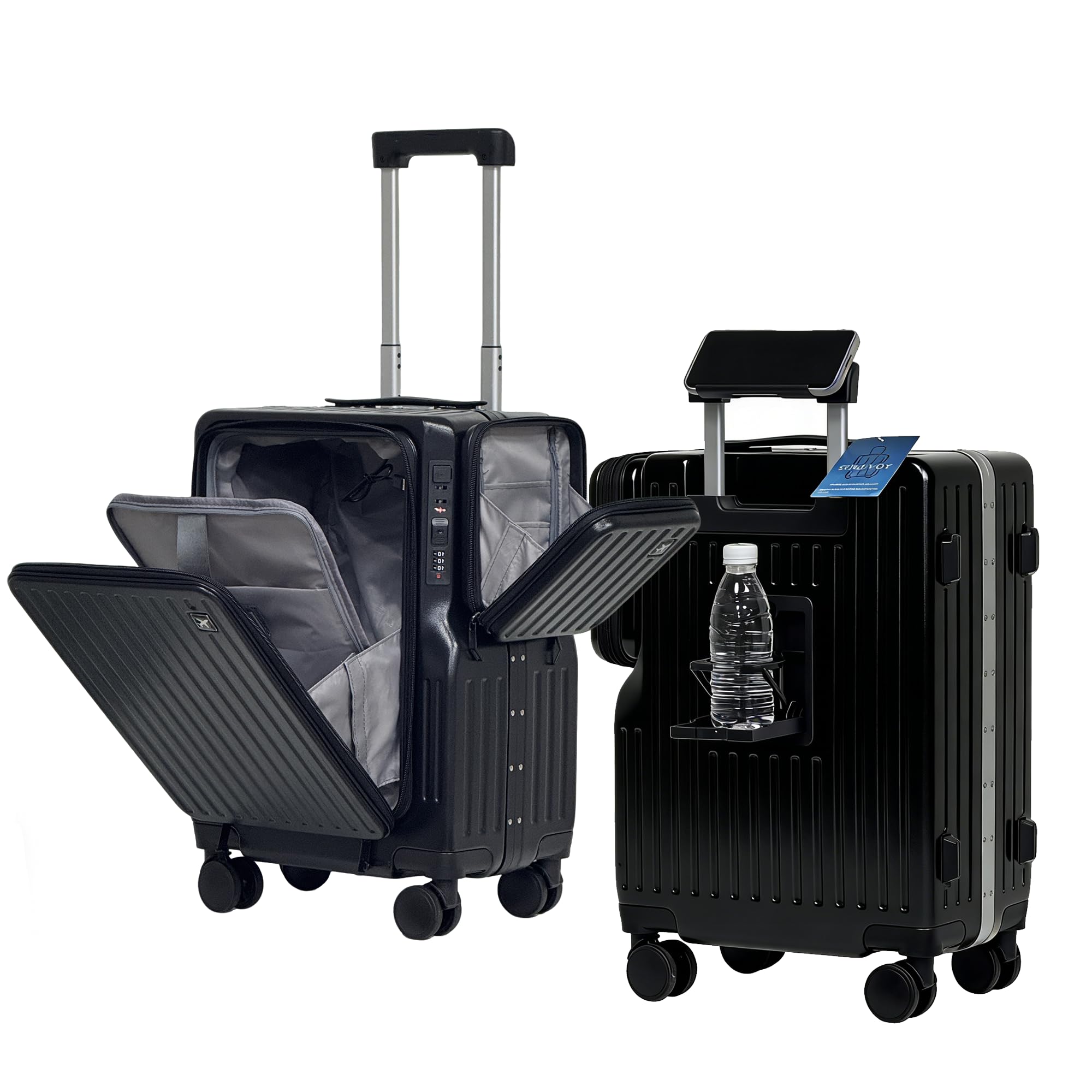 SUREVOY 20" Carry-On Luggage with Front Opening, Laptop Compartment, USB/Type-C Charging, TSA Lock, Hidden Phone Holder & 360° Spinner Wheels (White)