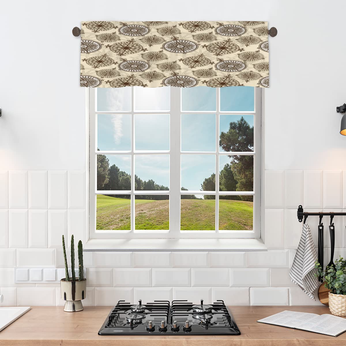 Mantovana Per Finestre Stile Nautico Corallo - Tenda Corta Con Tasca Per Asta, 106x45 Cm, Per Cucina E Soggiorno, 1 Pannello