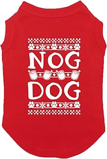Nog Dog - Eggnog Xmas Christmas Santa Claus Dog Shirt (Red, Large)