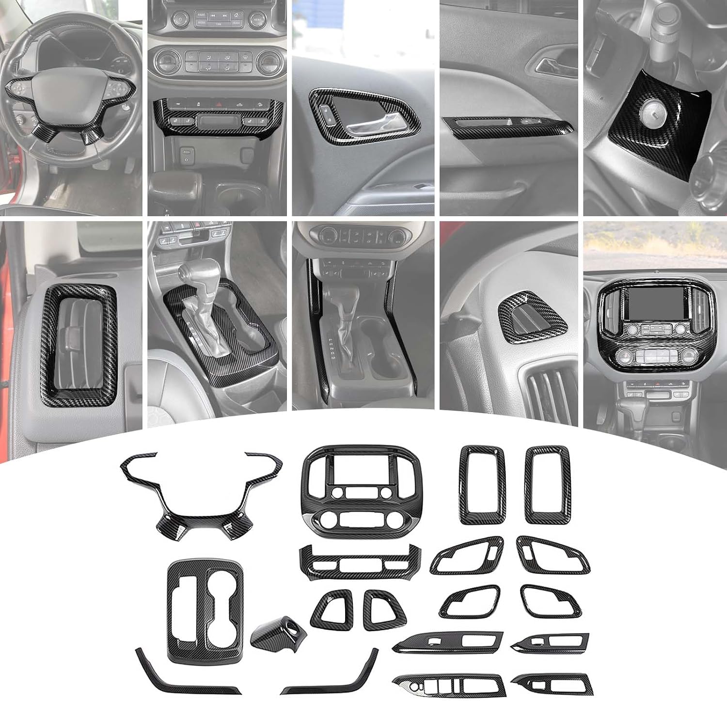 for Colorado Carbon Fiber Interior Center Console Dash Trim Kit, AC Vent Door Panel Trim Cover for Chevy Colorado 2014-2022 Carbon Fiber Interior Accessories 19pcs